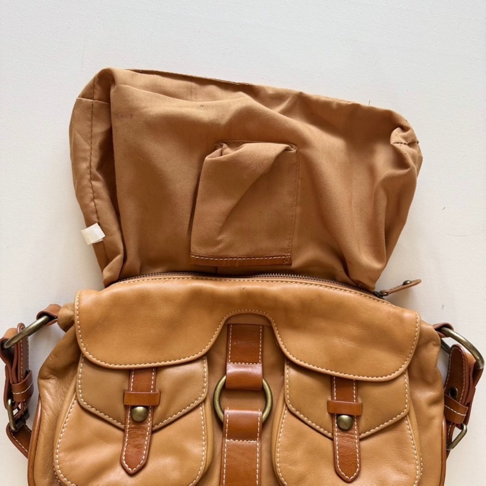 LUCE Leather Hobo Handbag Purse Shoulder Bag Brown‎ Tan Zip Closure Boho - Picture 14 of 16